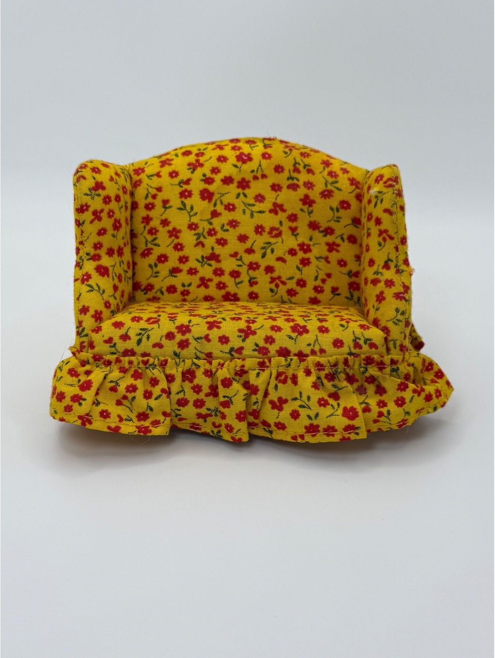 1:12 Scale Vintage Handmade Dollhouse Armchair Floral Upholstered Ruffle